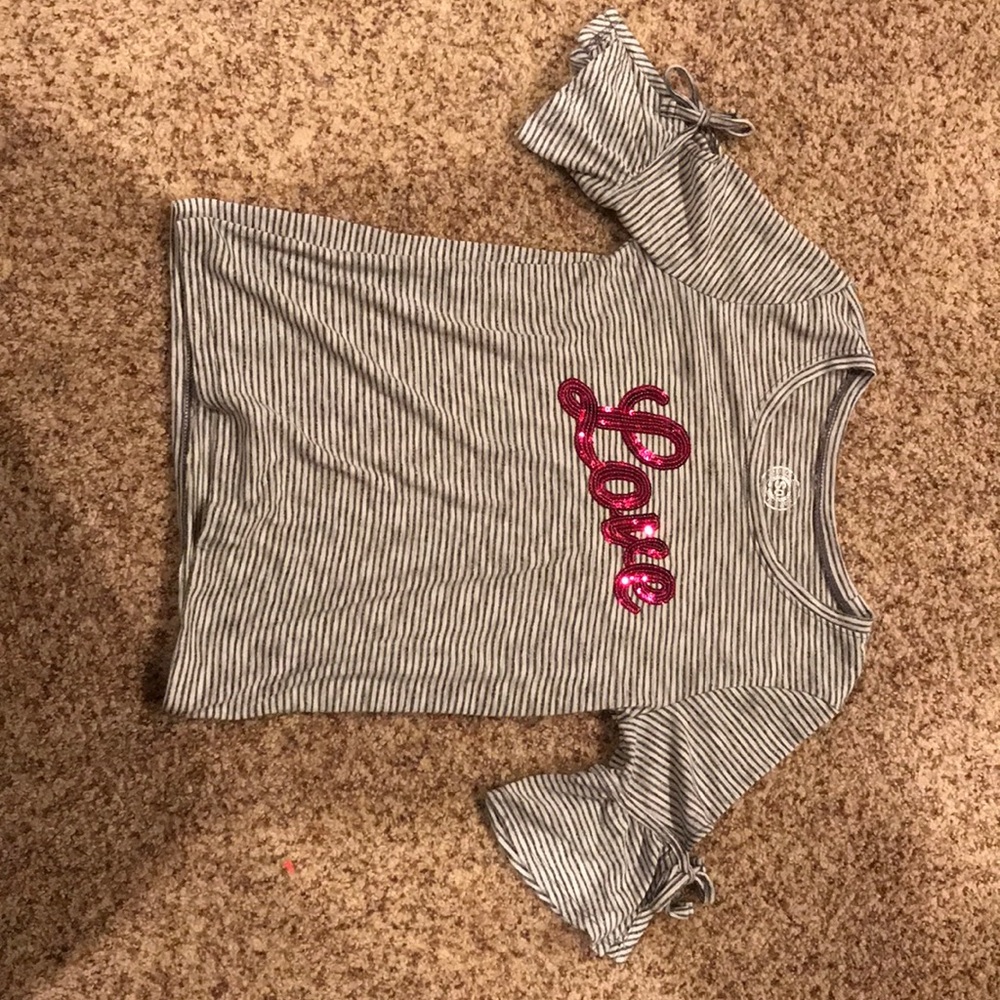 Girls striped sleeve tie shirt